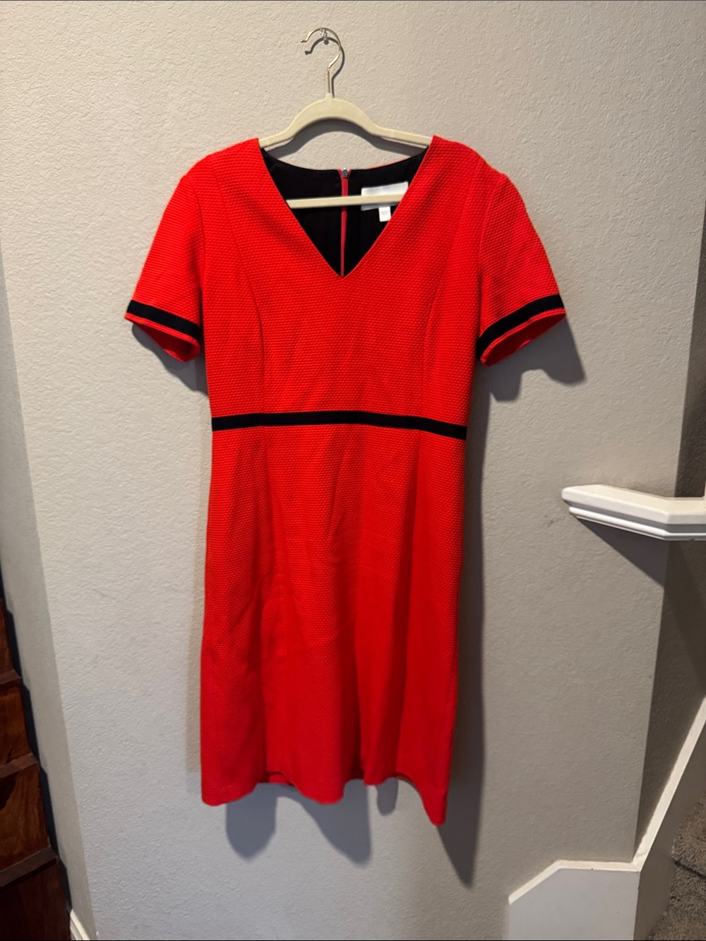 Hugo Boss Red V-Neck Mini Dress with Black Trim